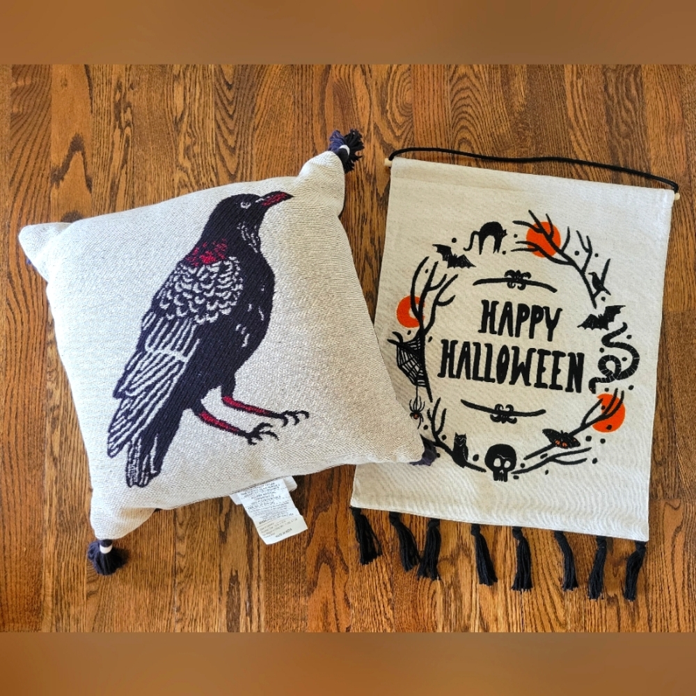 Threshold Halloween Raven Throw Pillow & Banner
